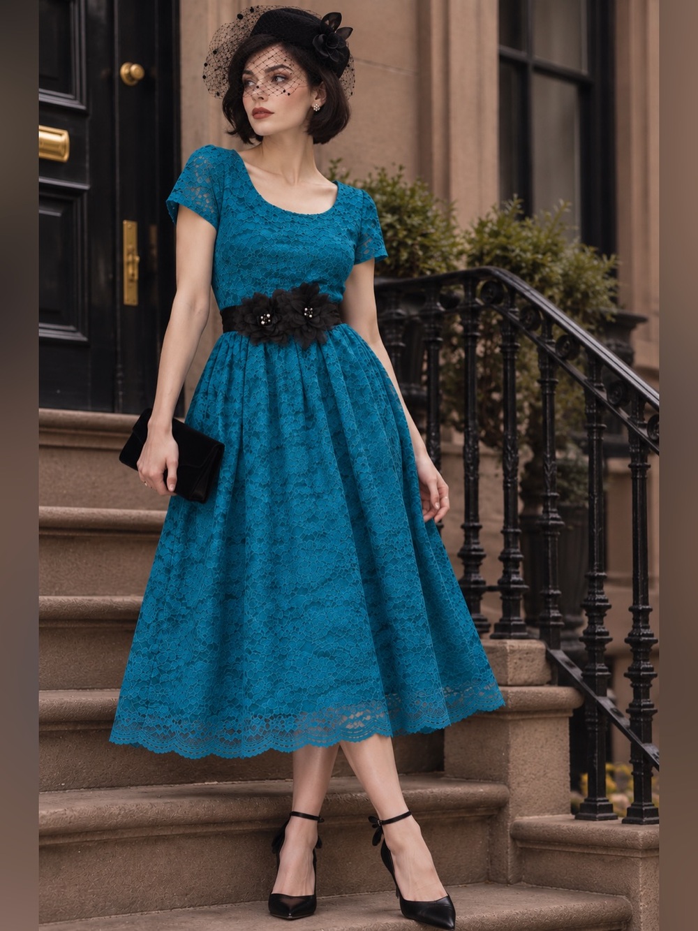 Vintage Heather Weber Designs Teal Lace Dress Romantic Goth Made USA